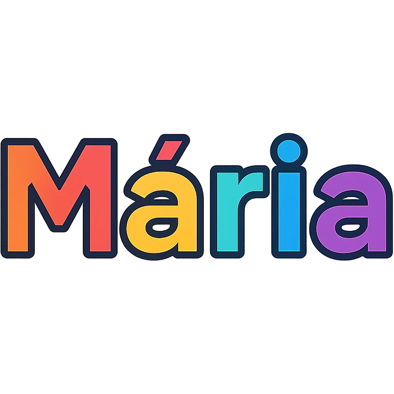 Mária name with colorful, varied gradient, modern font, dark outline, transparent background, in the style of sample images emoji