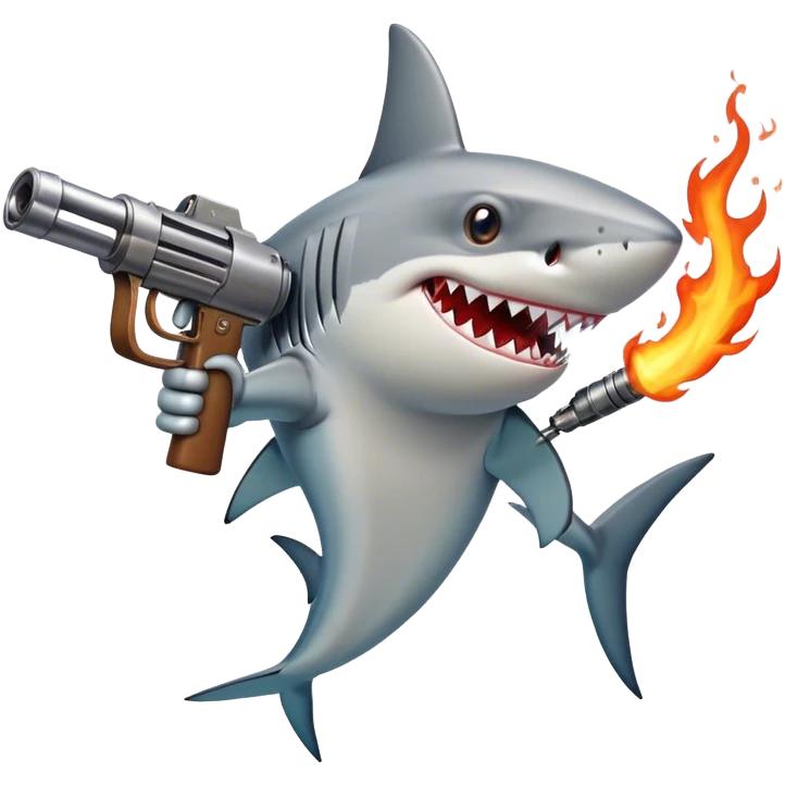 shark with fire gun in hands emoji