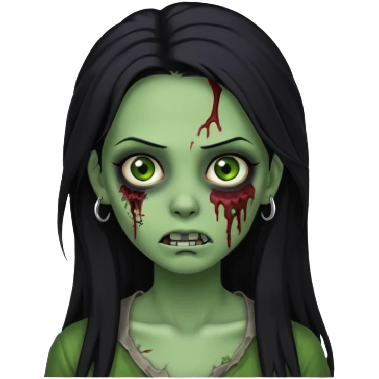 Zombie girl with a facial piercings long black hair green skin emoji