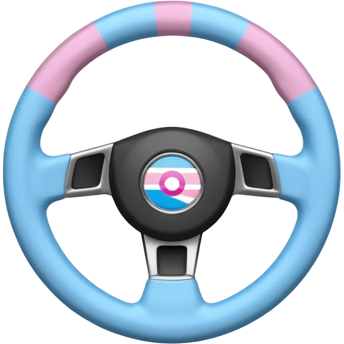steering wheel with transgender pride flag colors, fluffy emoji