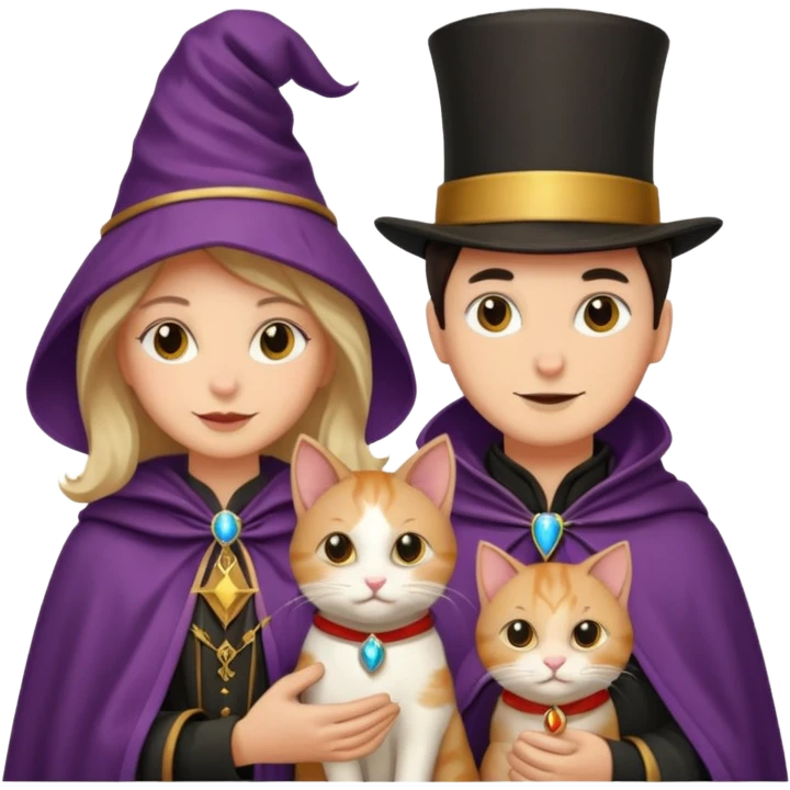 magician couple and their pet cat emoji