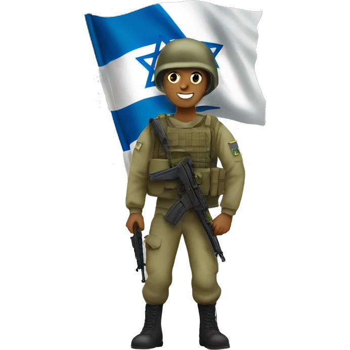 An Israel Defense Forces soldier holding an Israeli flag emoji