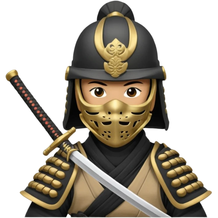 Samurai with helmet and a detailed mask covering their mouth and they are drawing out their sword emoji