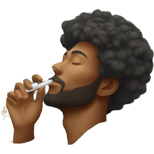 Person vaping wearing a colourful vibrant tropical patchwork of intricate vintage patterns, vape emoji