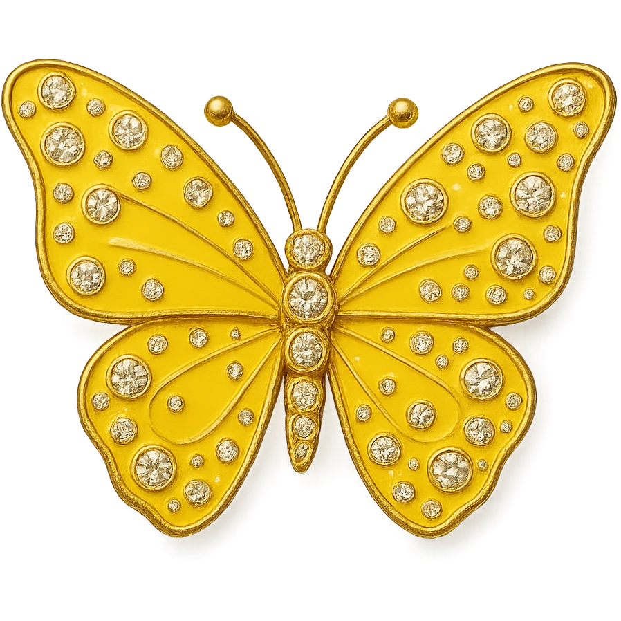 single yellow butterfly with yellow enamel and sparkling gems emoji