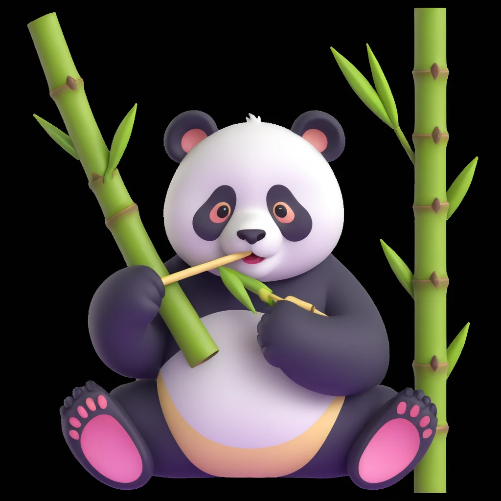 panda eating bamboo in forrest, close up pose emoji