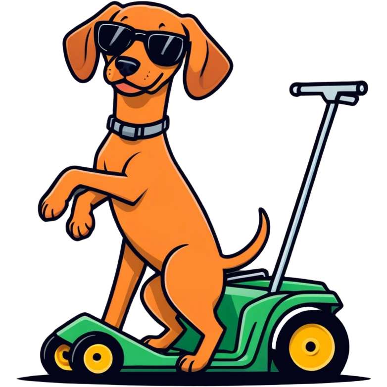 Vizsla mowing yard emoji