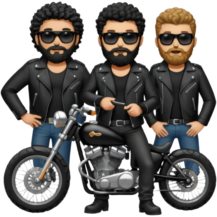 biker gang with black sunglass and rugged and bulky guy bearded curly hair black jacket emoji