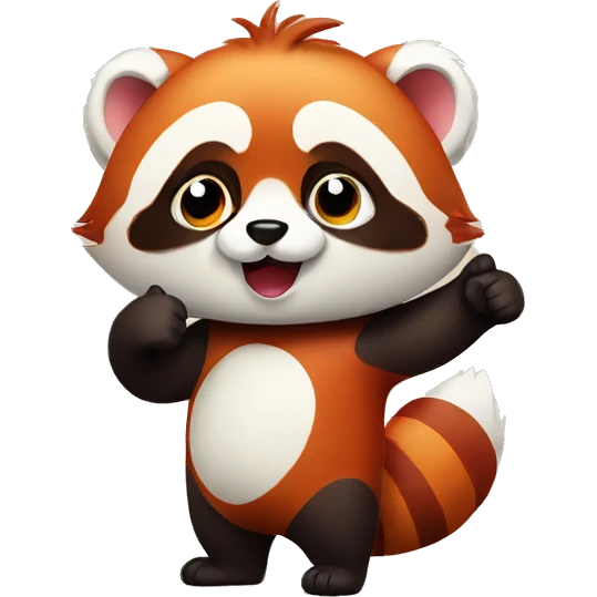 A little red panda with a cute face holds a thumbs up emoji
