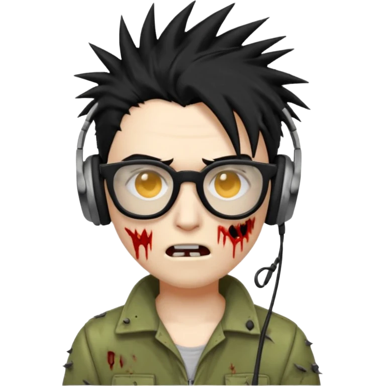 make a zombie iphone emoji with black  glasses, scratches black spiky hair and headphone
 emoji