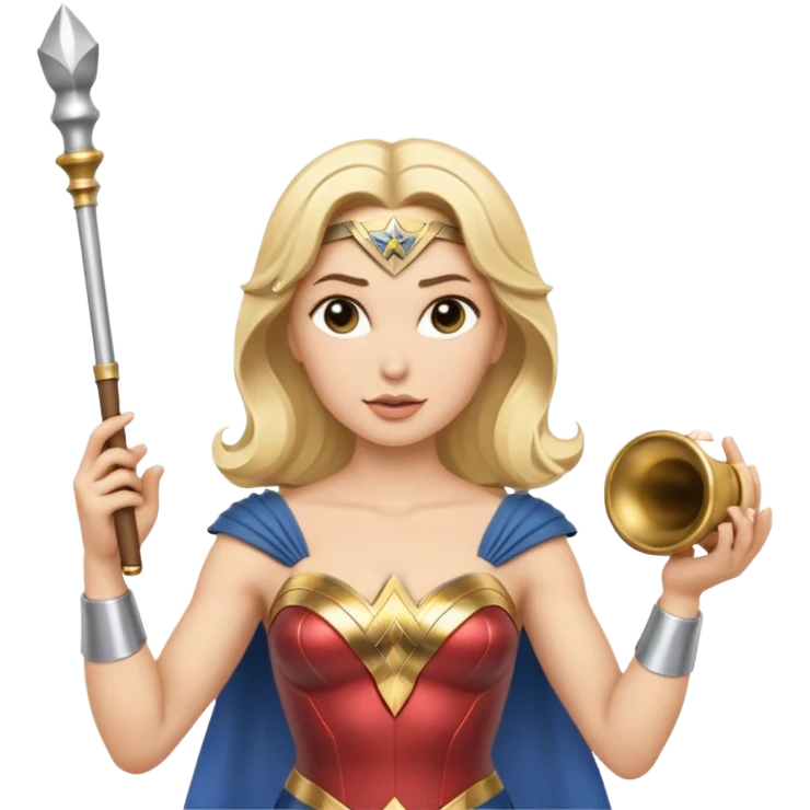 Blonde Wonder Woman holding white orchestra conductor’s baton and bell emoji