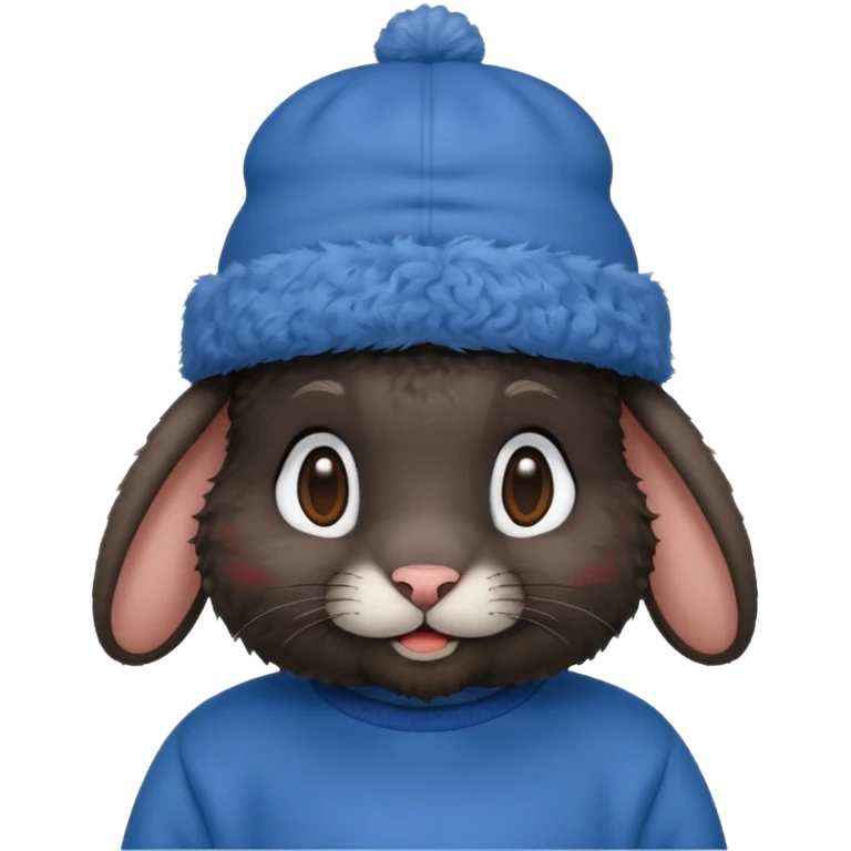 curly black rabbit with blue jersey and hat emoji