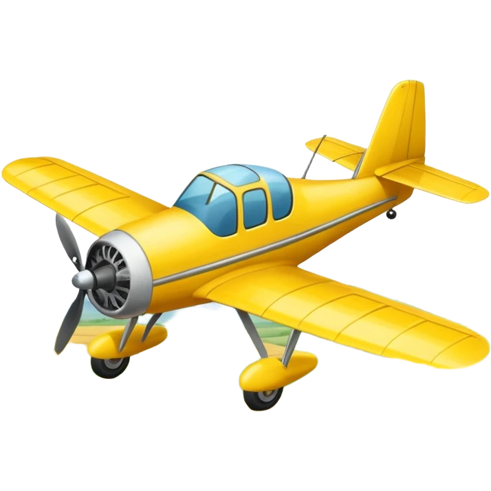 Draw a small yellow crop duster plane spraying fields below. emoji