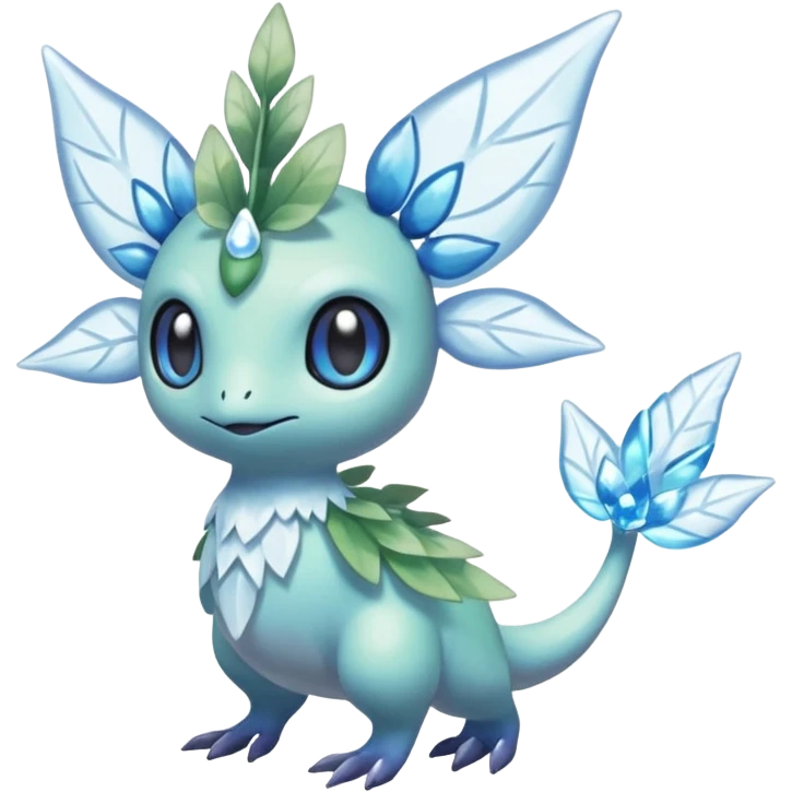 elemental icy floral ethereal glacial Axew-Rufflet-Brionne-Celebi-Pokémon-Fakémon-hybrid-creature emoji