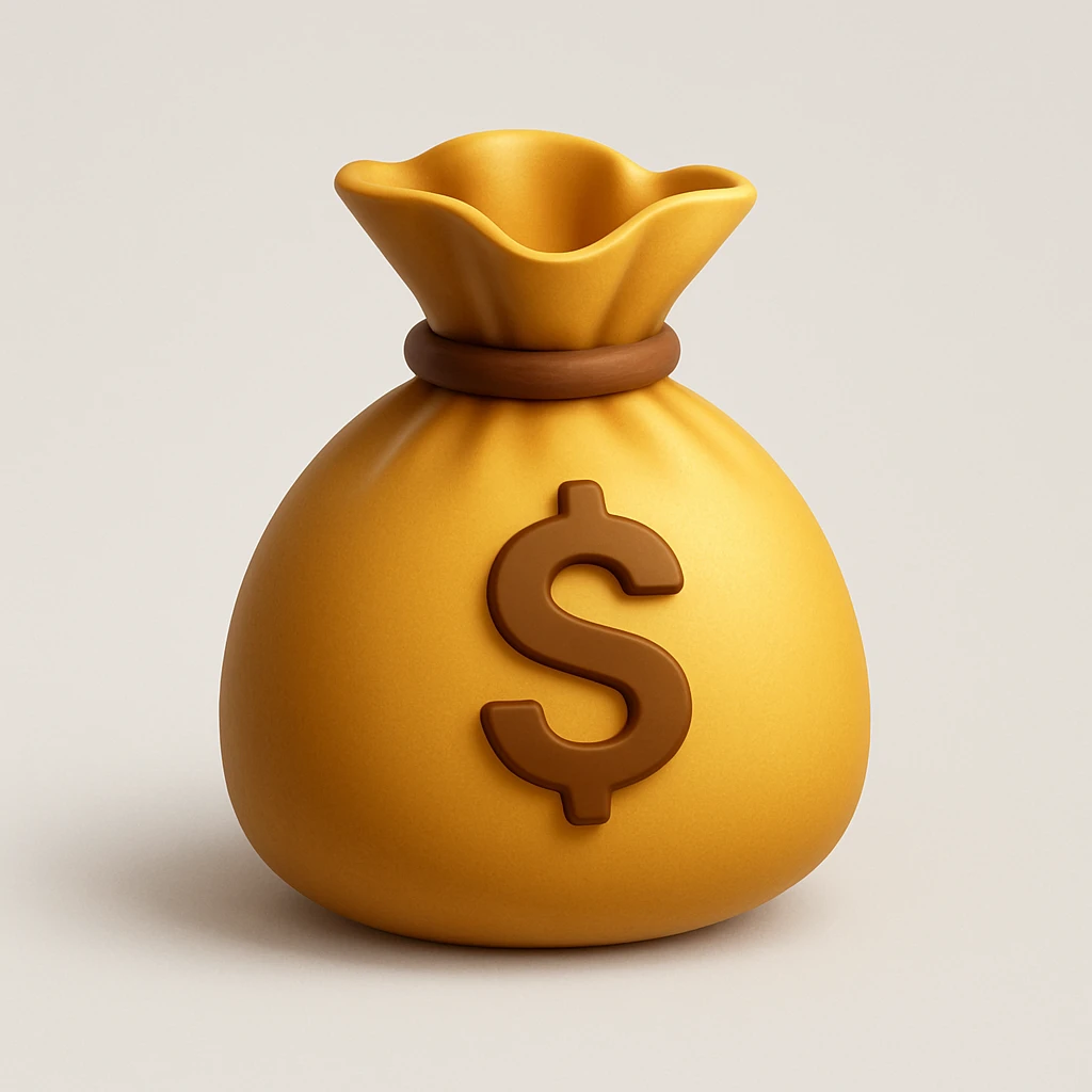 Make the money bag icon look 3D with shading and depth, keeping it modern and clear. Maintain a clean and contemporary appearance with realistic 3D effects. emoji