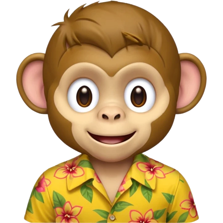 Monkey – cheeky grin, wearing yellow floral aloha shirt. emoji