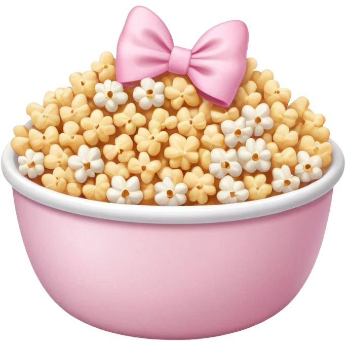 popcorn soft texture in white bowl with pink pastel bow not on top emoji