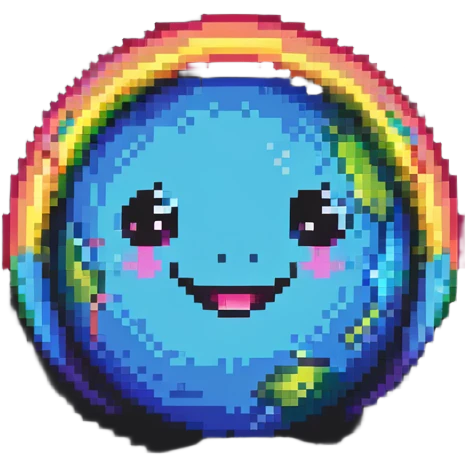 fantasy planet with rainbow rings and a cute smiling face emoji