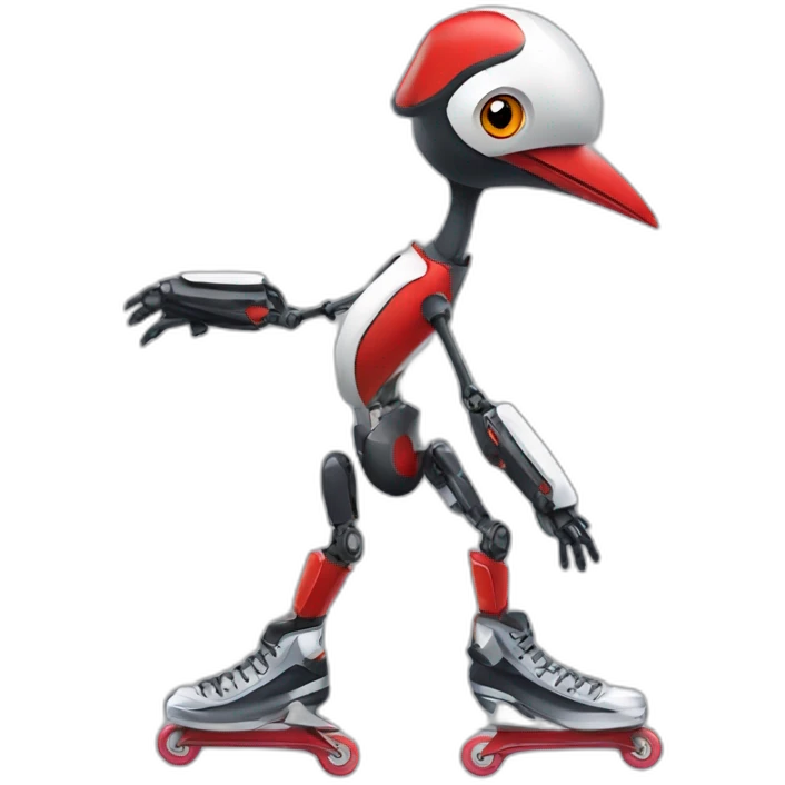 anthropogenic robotic red woodpecker skating emoji