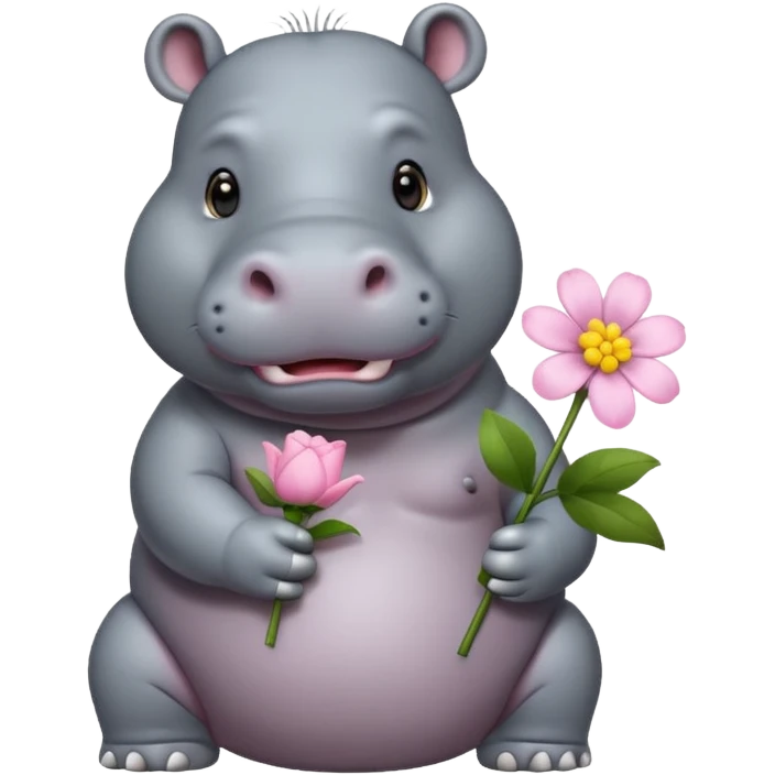 hippo holding flower emoji