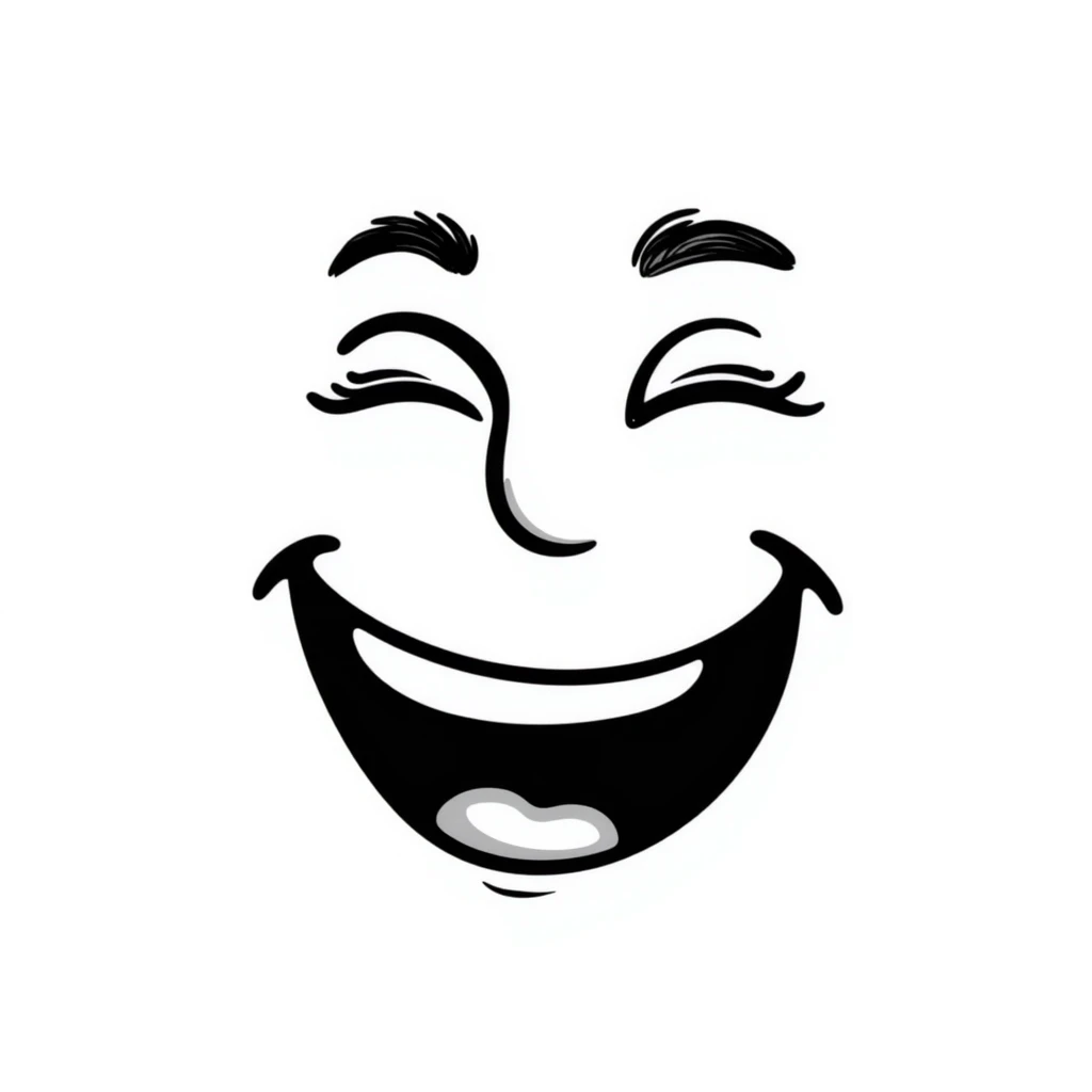 hand-drawn laughing face emoji
