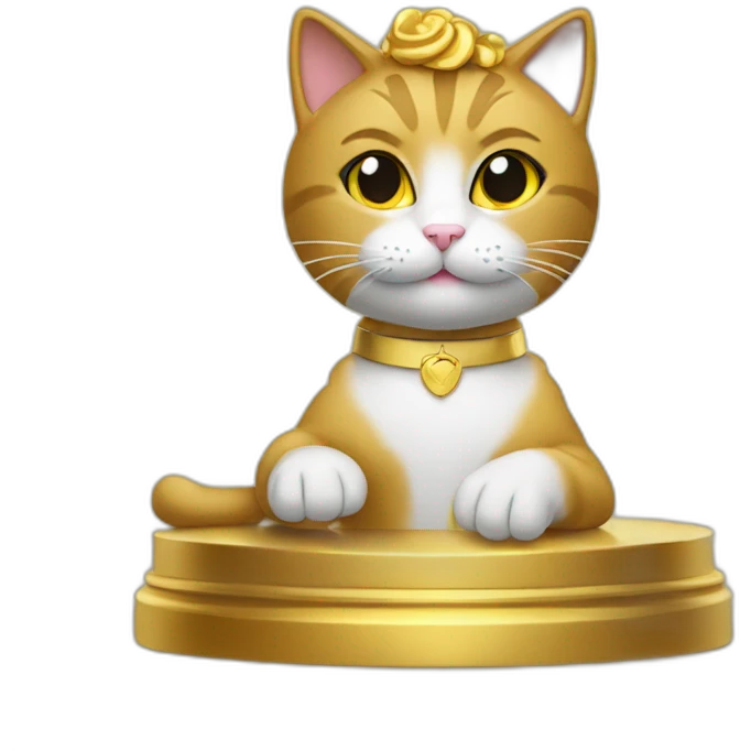 cat secretary sitting on top of the gold cloud emoji