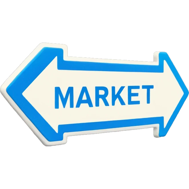 Street sign that says market in blue emoji