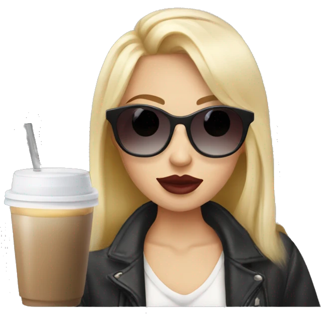 blonde girl+laptop+coffee+sunglasses+lipstick+bubble-tea emoji
