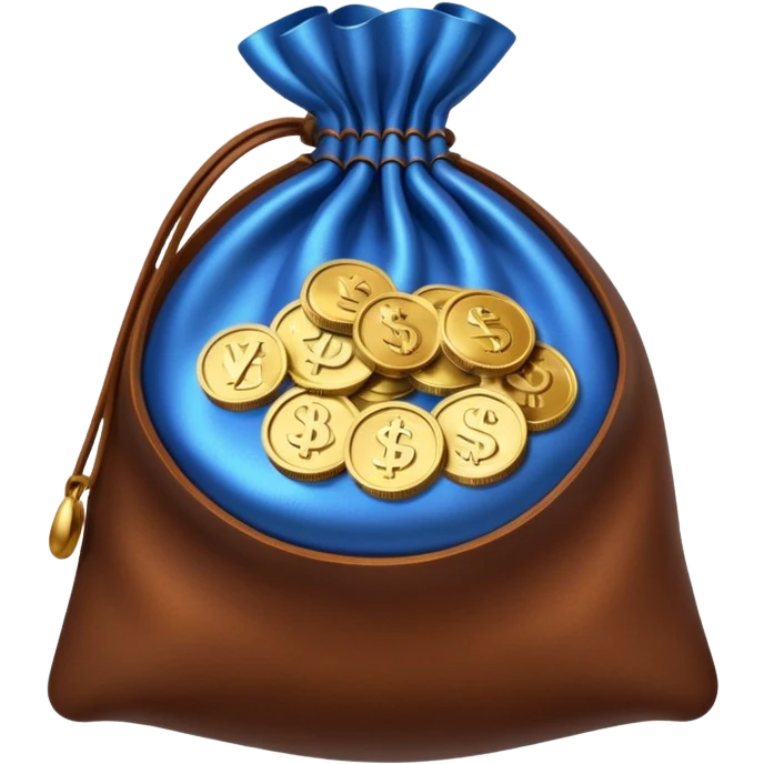 brown money bag of blue coins emoji