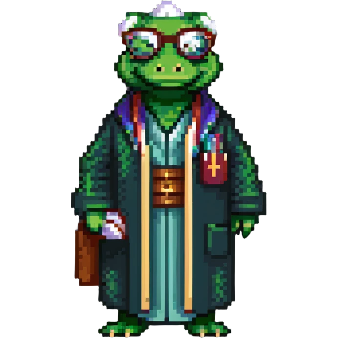 alligator wearing glasses and a professor's robe emoji