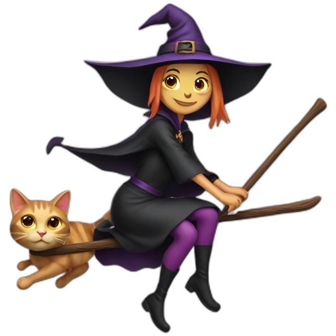 witch and cat on a broom  emoji