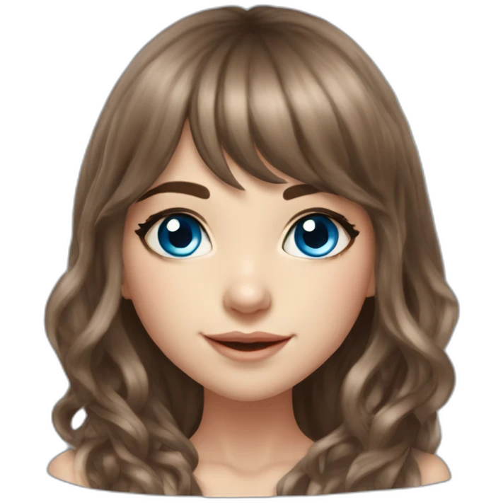 New Year's elf girl brown hair blue eyes beautiful nose bangs loose hair with long hair realistic emoji