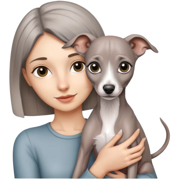 girl holding all grey Italian greyhound emoji