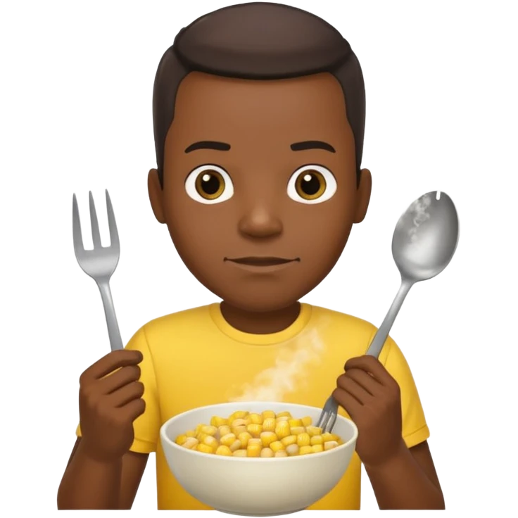 BLACK MAN WITH YELLOW SHIRT, HOLDING AN FORK AND A COOK CORN BOWL emoji