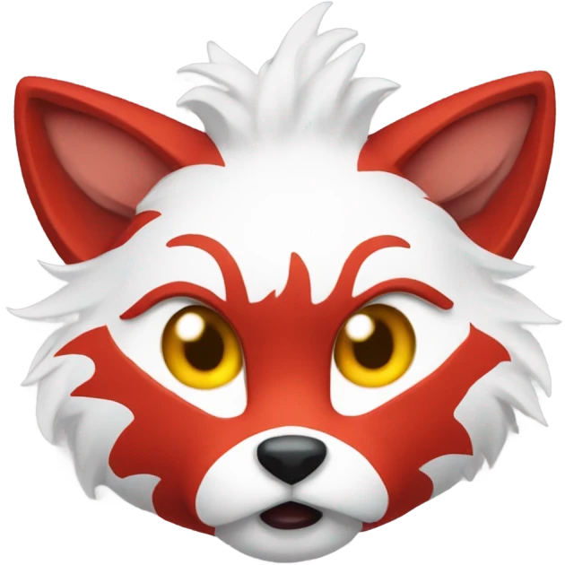 red kitsune mask, fluffy ears, shocked face emoji
