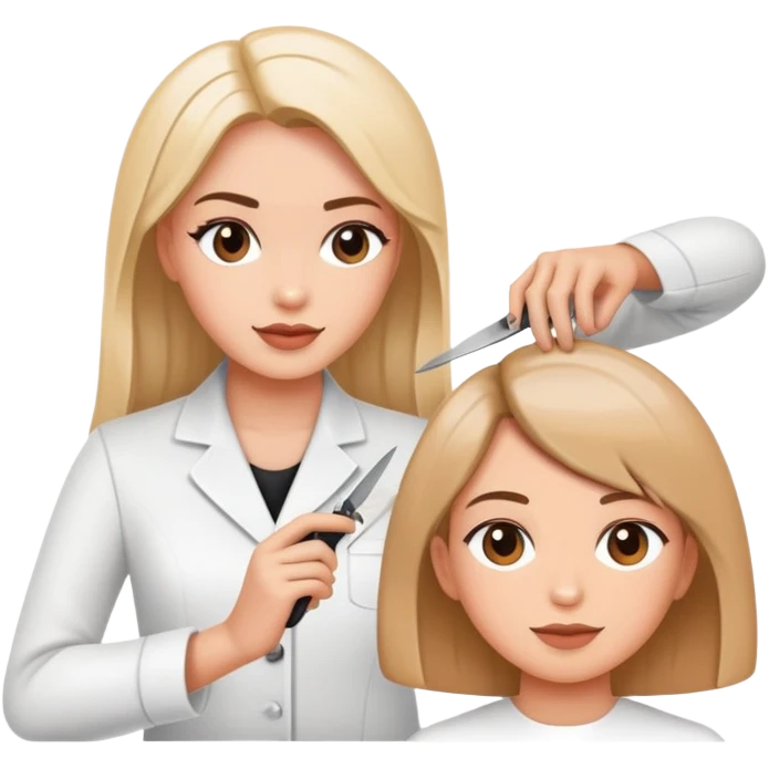 beauty salon instructor teaching a student how to cut hair emoji