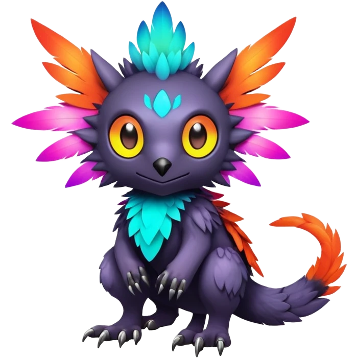 Tropical lush warm-colored modern colorful neon-colored Fakémon-Digimon-Trico-creature emoji