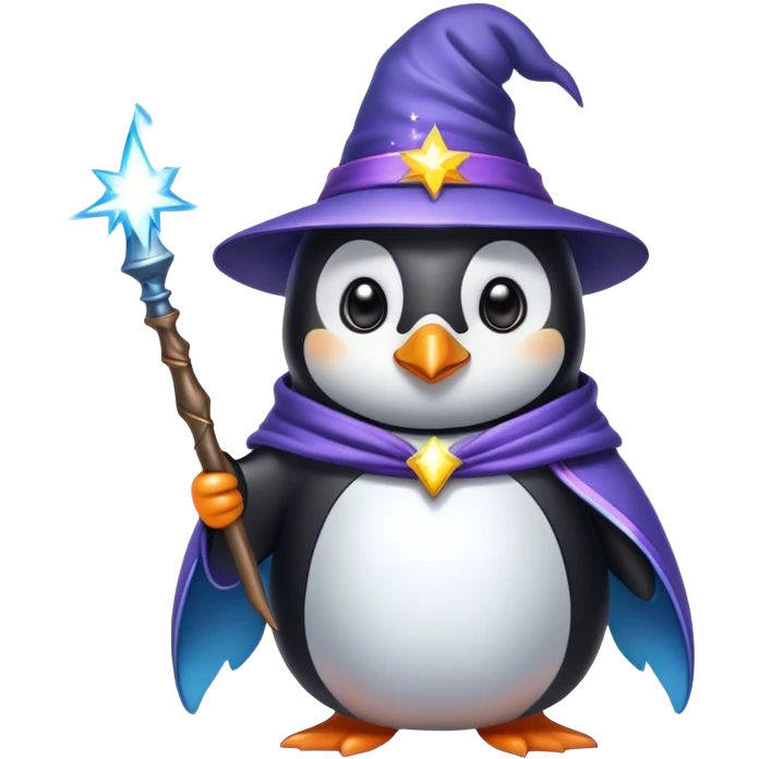 penguin wizard with magical sparks coming out of his wand emoji