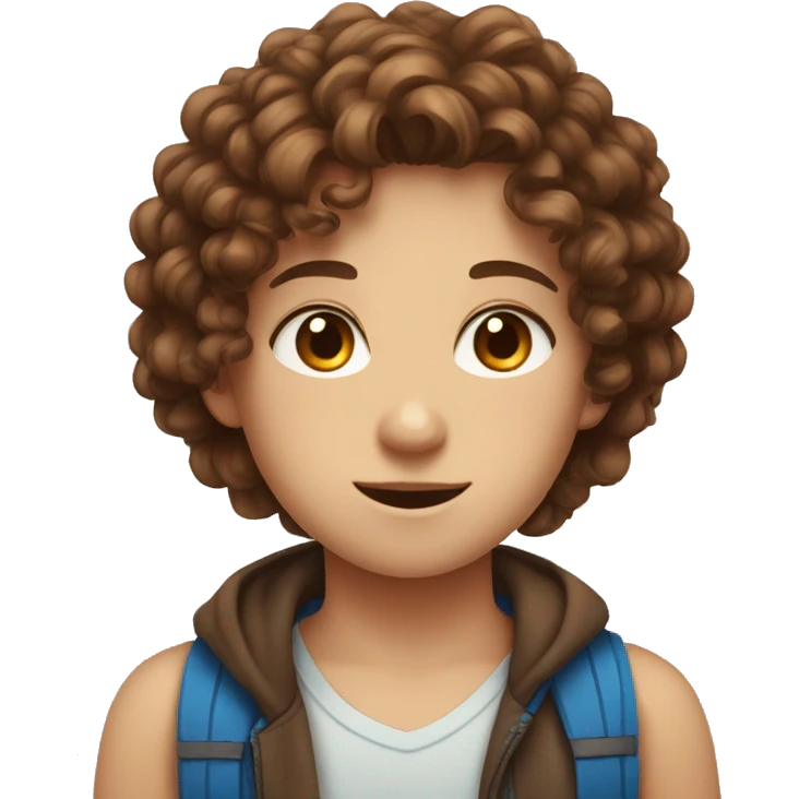 girl with curly brown hair and blue eyes next to a boy with brown hair with brown eyes emoji