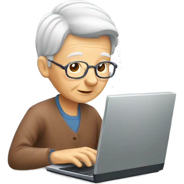 an elderly person typing on a computer emoji