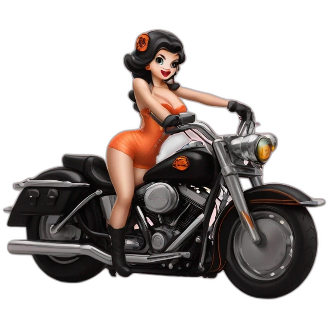 Peach Mario in this style : pin-up pelirroja sobre moto Harley Davidson negra emoji