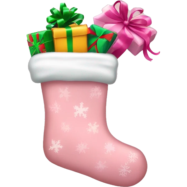Light pink christmas stocking with presents inside emoji