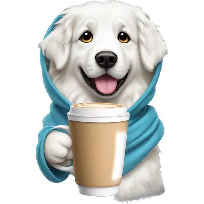 Great Pyrenees in a Hoodie holding a latte  emoji