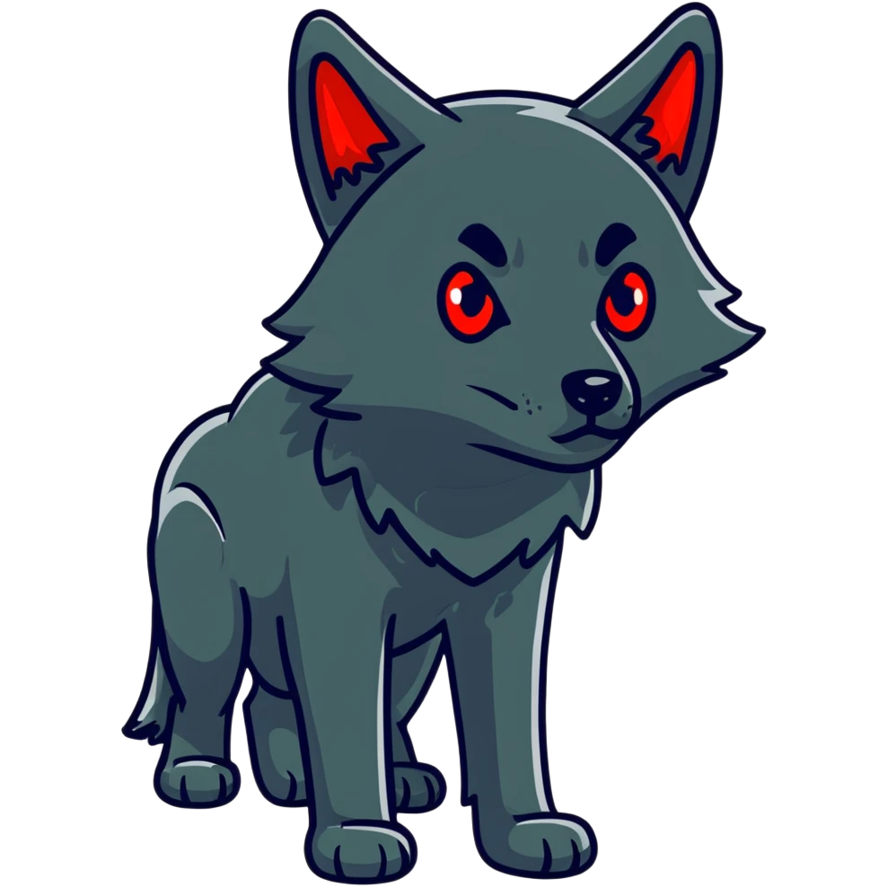 surprised shocked black wolf with red eyes emoji