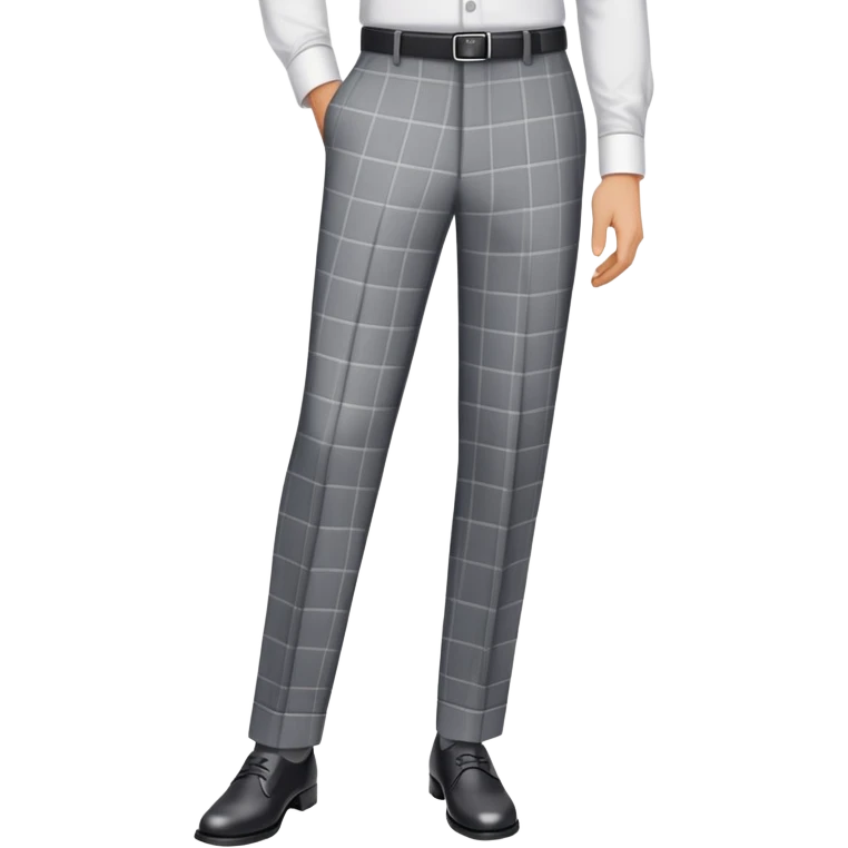 only the garment, gray dress pants with white grid pattern, plaid check pattern, formal trousers with cuffed hem, isolated item on white background, no model, no person emoji