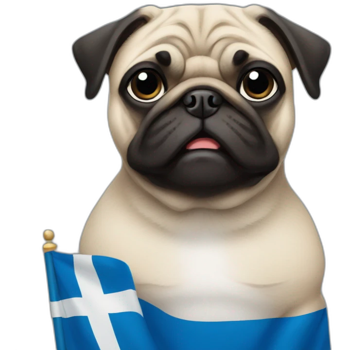 pug holding a suomi flag emoji