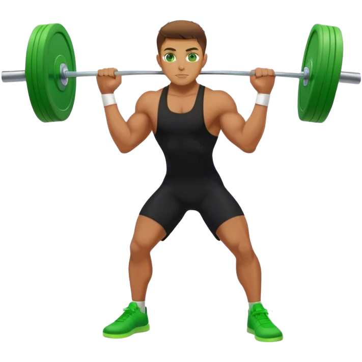 tanned guy green eyes black clothes green shoesclean and jerk exercise emoji