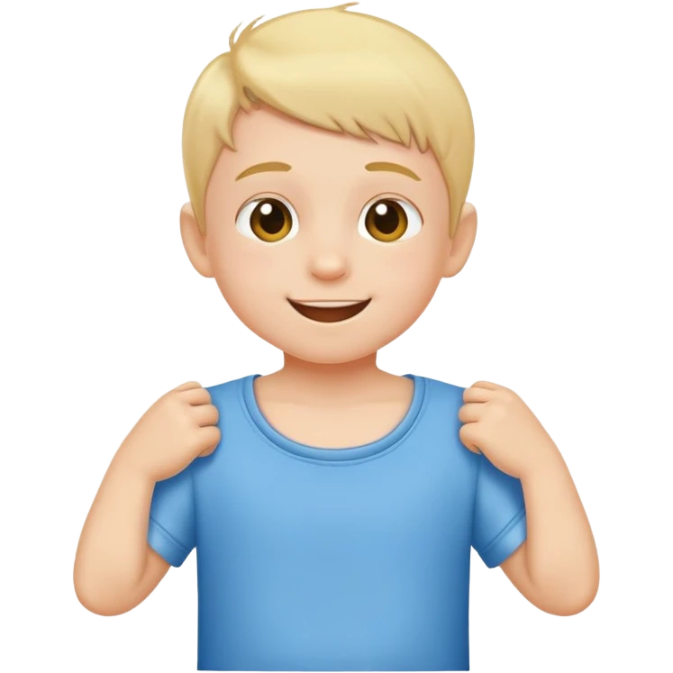 child dressing themselves, putting on a shirt, cheerful and independent emoji