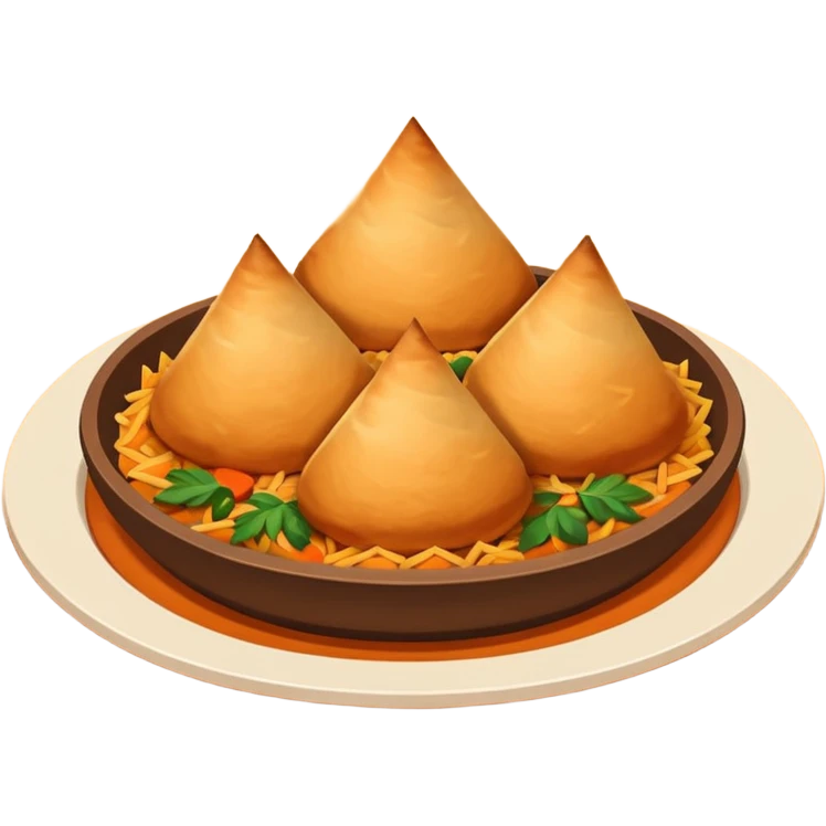 Uzbek cuisine humanless avatar in bright illustration. Classic dishes like plov and samsa, warm golden and earthy tones, simple shapes, flat design, high contrast, friendly and appetizing. emoji