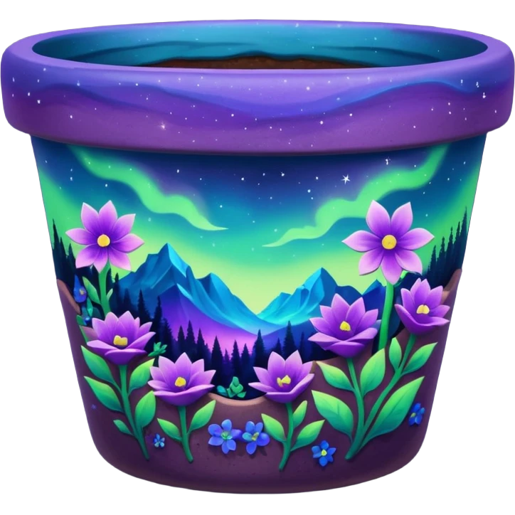 aurora borealis Painted flower clay pot of aurora borealis Colored Petalled Flowers, emoji